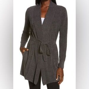 BAREFOOT DREAMS Cozychic Ultra Lite Hooded Cardigan W/Belt Gray